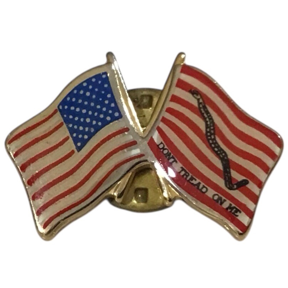 Dual Pin American Flag Don’t Tread On Me Red White Blue Enamel Brooch Jewelry